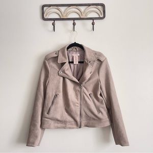 Philosophy faux suede moto jacket size large zip coat tan beige biker